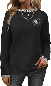 IEB- GIDC- Womens Casual Crewneck Sweatshirt Long Sleeve Stripe Shirt