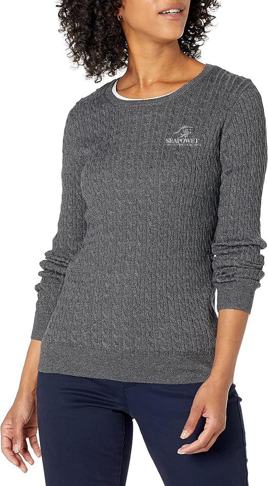 Seapowet Stables- GIDC- Women's Essential Lightweight Long-Sleeve Cable Crewneck Sweater
